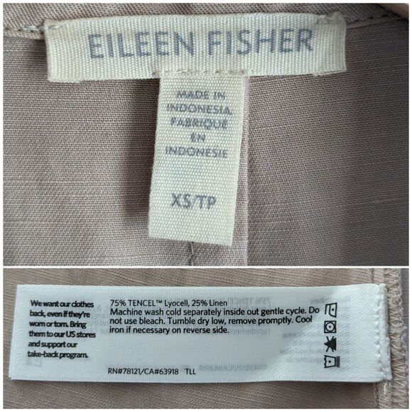 Eileen Fisher Long Vest Linen Tencel Khaki Tan Open Front Minimalist, Size XS - Picture 4 of 7